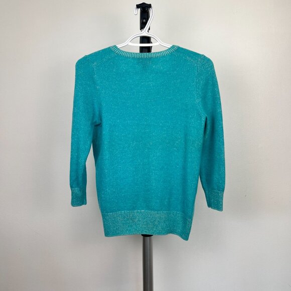 Sz M- J. Crew Italian Cashmere V-Neck 3/4 Sleeve Turquoise Slim Fit Knit Sweater - Picture 5 of 10